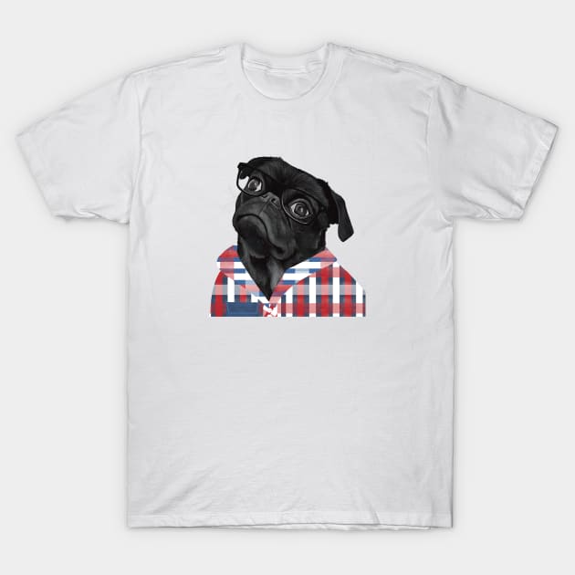 Cute Black Pug With Glasses T-Shirt by Suneldesigns